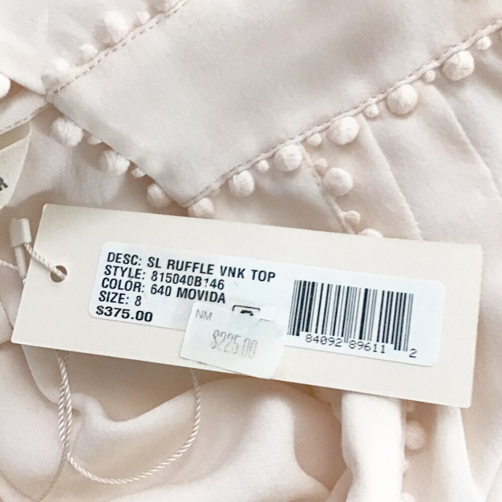 Rebecca Taylor - Pale Pink Short Sleeve Ruffled Silk Blouse w Embroidered Trim - Picture 10 of 13